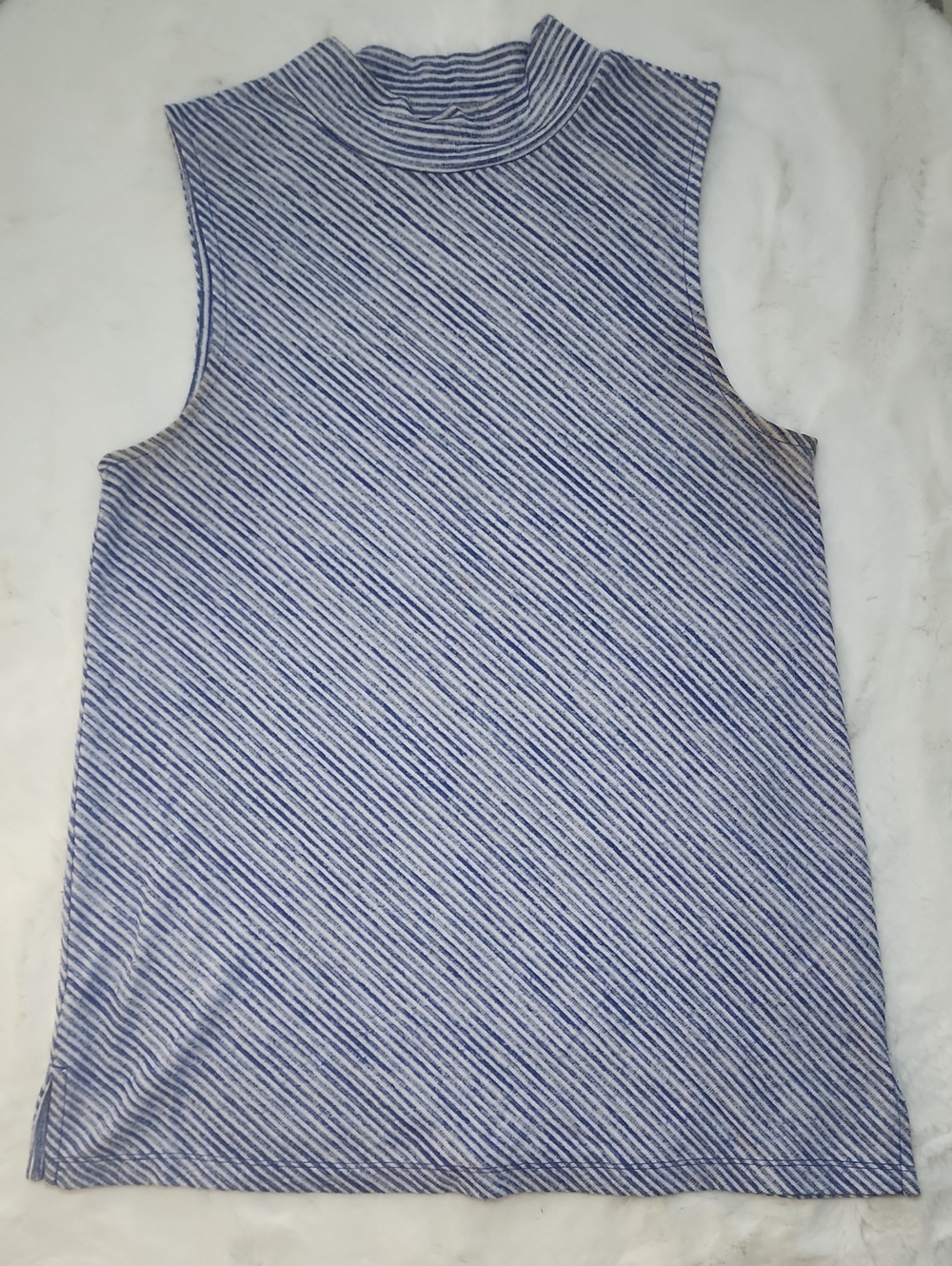 Banana Republic Blue and White Striped Sleeveless Mock Neck Tank
